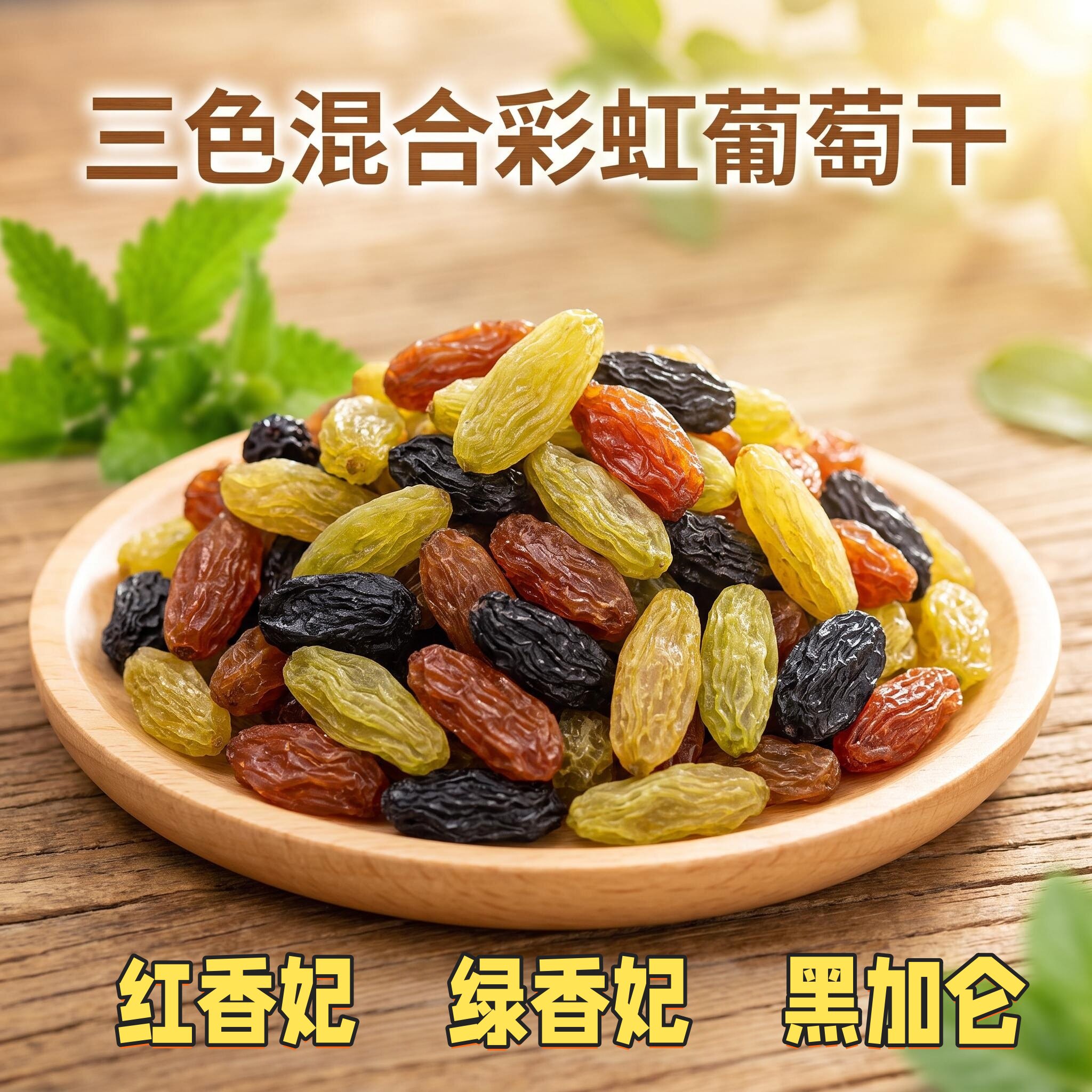 新疆吐鲁番大颗粒三色彩虹葡萄干混合红香妃绿香妃黑加仑休闲零食