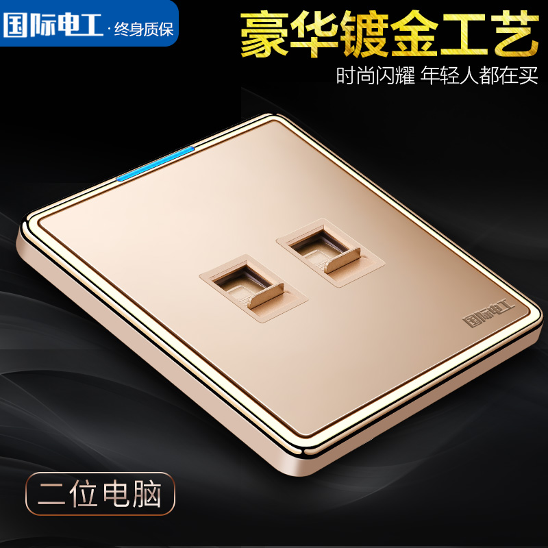 国际电工家用86型双口网线插座网络插座面板信息宽带两位电脑面板