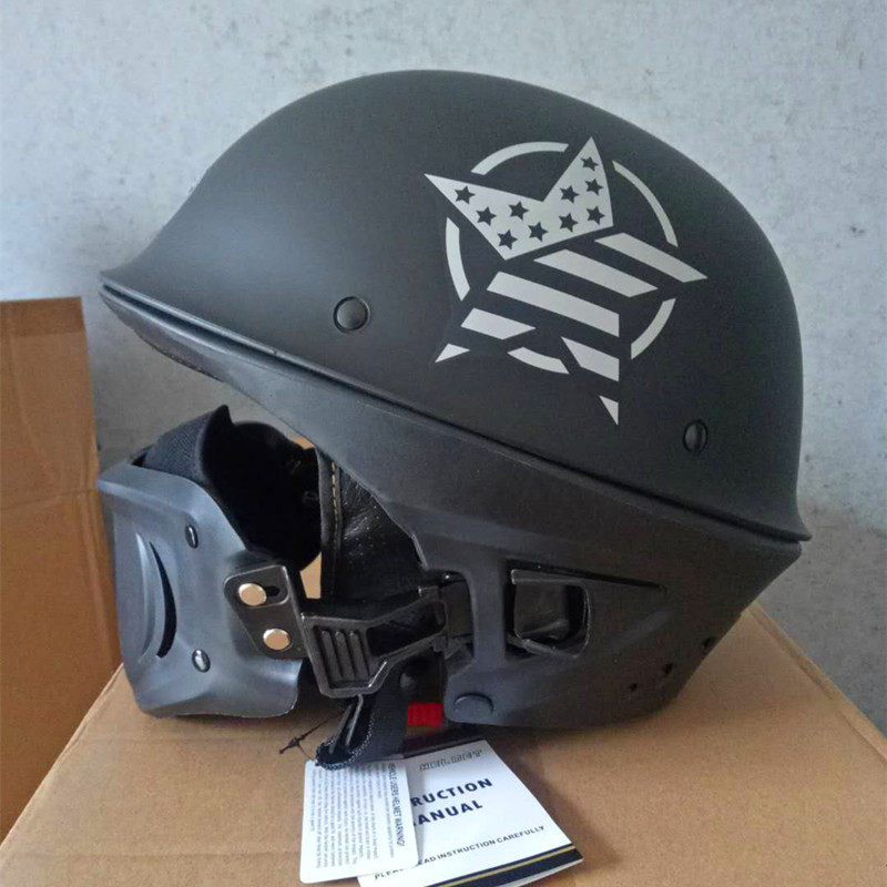 dot认证哈雷头盔复古机车电动车流氓头盔带多功能可拆卸个性嘴巴
