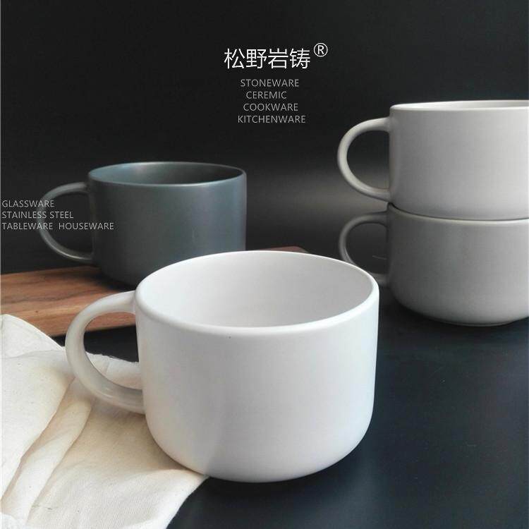哑光磨砂陶瓷早餐杯牛奶大肚杯麦片碗大容量马克杯粥碗带把泡面碗