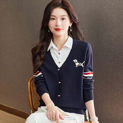 AHERY-长袖C56学院风海军领慵懒风针织毛针织衫拼接领假两件086