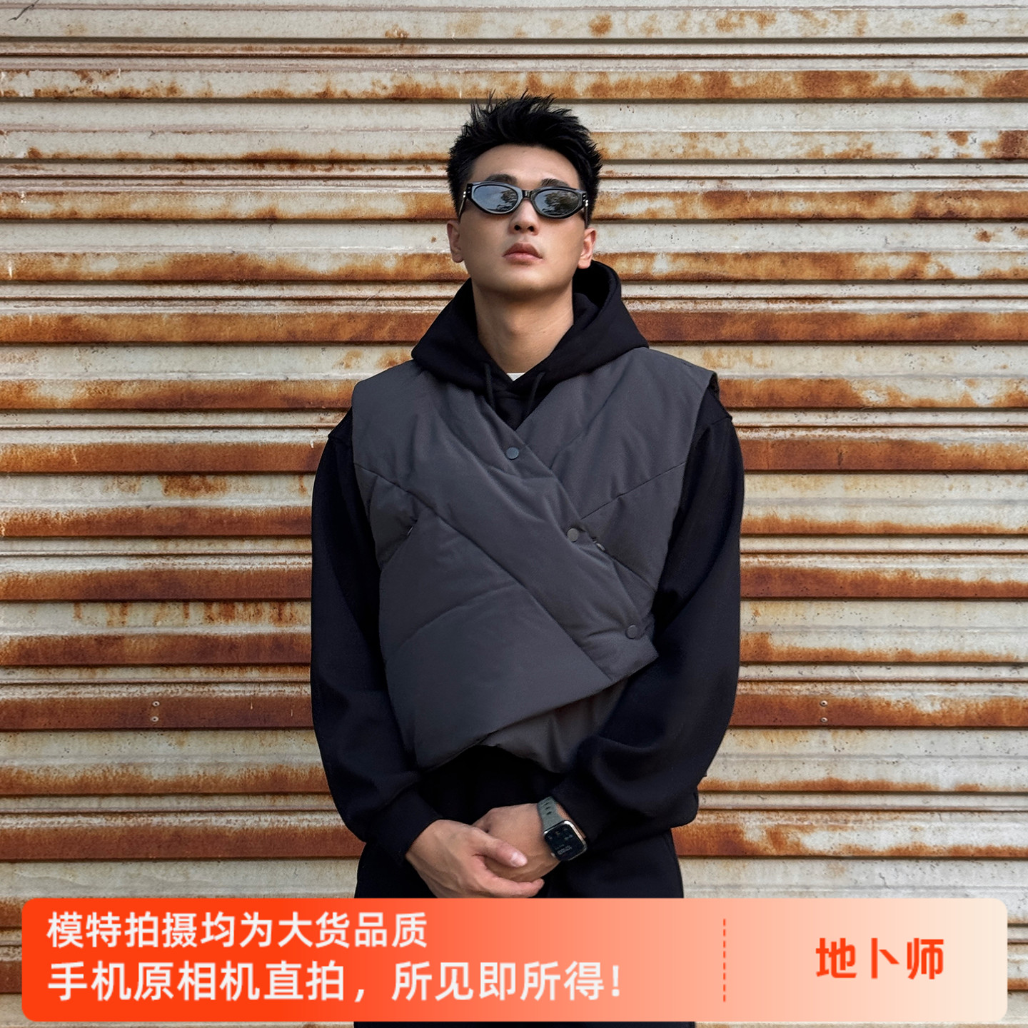 地卜师 90白鸭绒美式复古冬季新款加厚马甲男无袖坎肩羽绒服背心