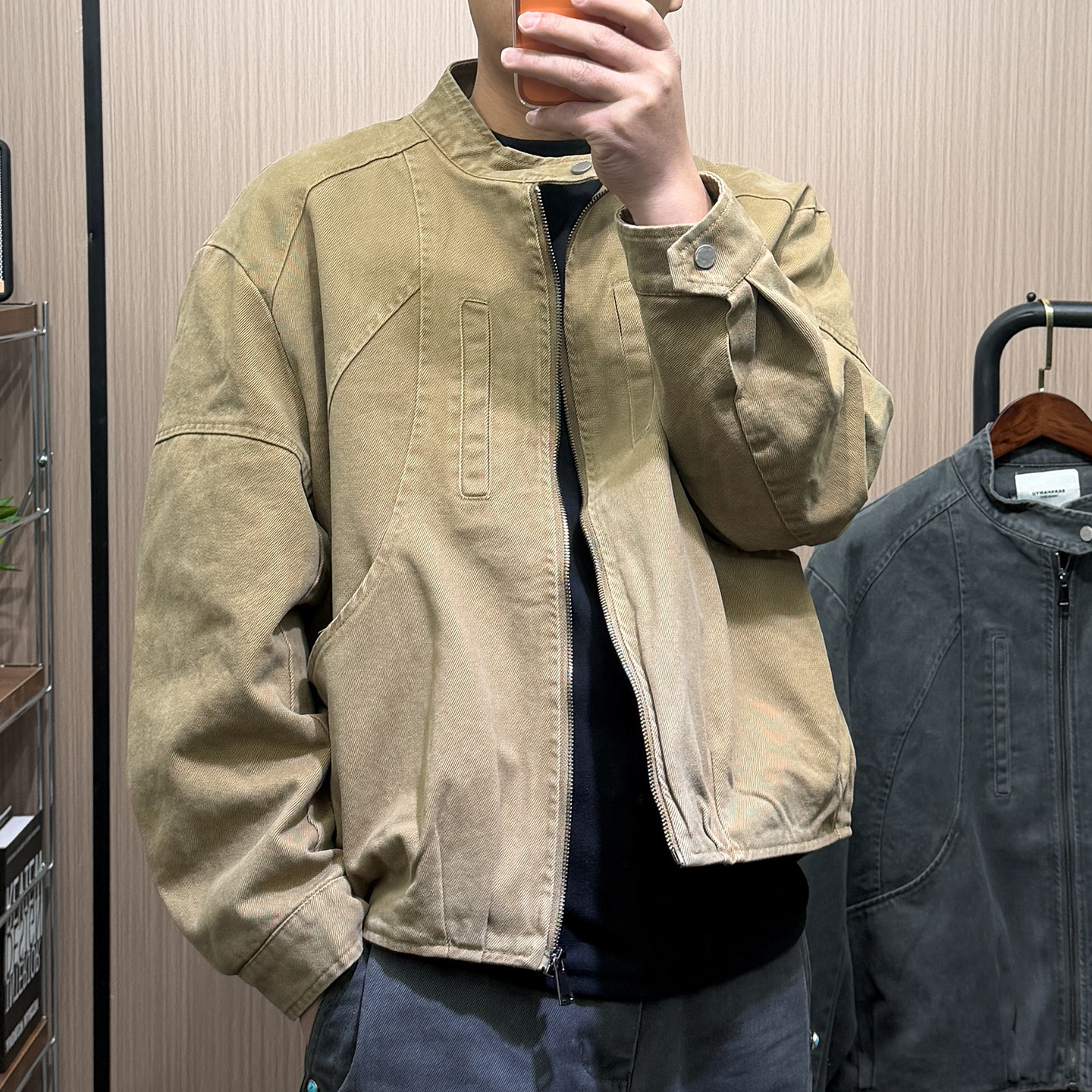 地卜师 美式复古巴恩风外套男vintage底特律立领夹克工装棒球服