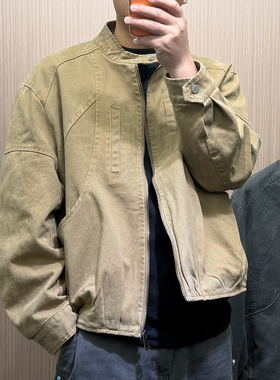 地卜师 美式复古巴恩风外套男vintage底特律立领夹克工装棒球服