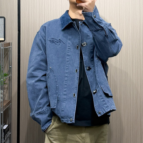 地卜师 哈灵顿工装夹克春美式复古短款外套cleanfit做旧刺绣服
