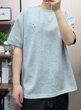 地卜师 美式复古格子翻边刺绣绣标短袖T恤男女夏宽松休闲上衣体恤