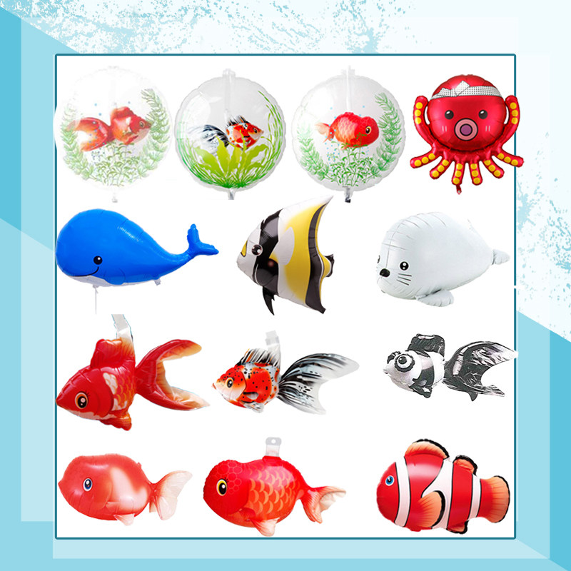 日本进口小丑鱼镰鱼琉金金鱼铝箔球生日派对装饰铝膜气球布置
