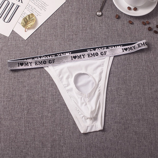 新款性感双丁字裤男士U凸性感内裤前面开口漏洞低腰半包臀三角裤