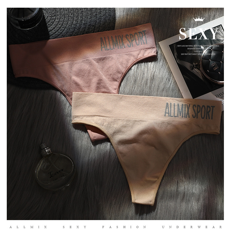 2条性感女式内裤无缝运动健身字母宽腰中腰无痕三角丁字裤男爱穿