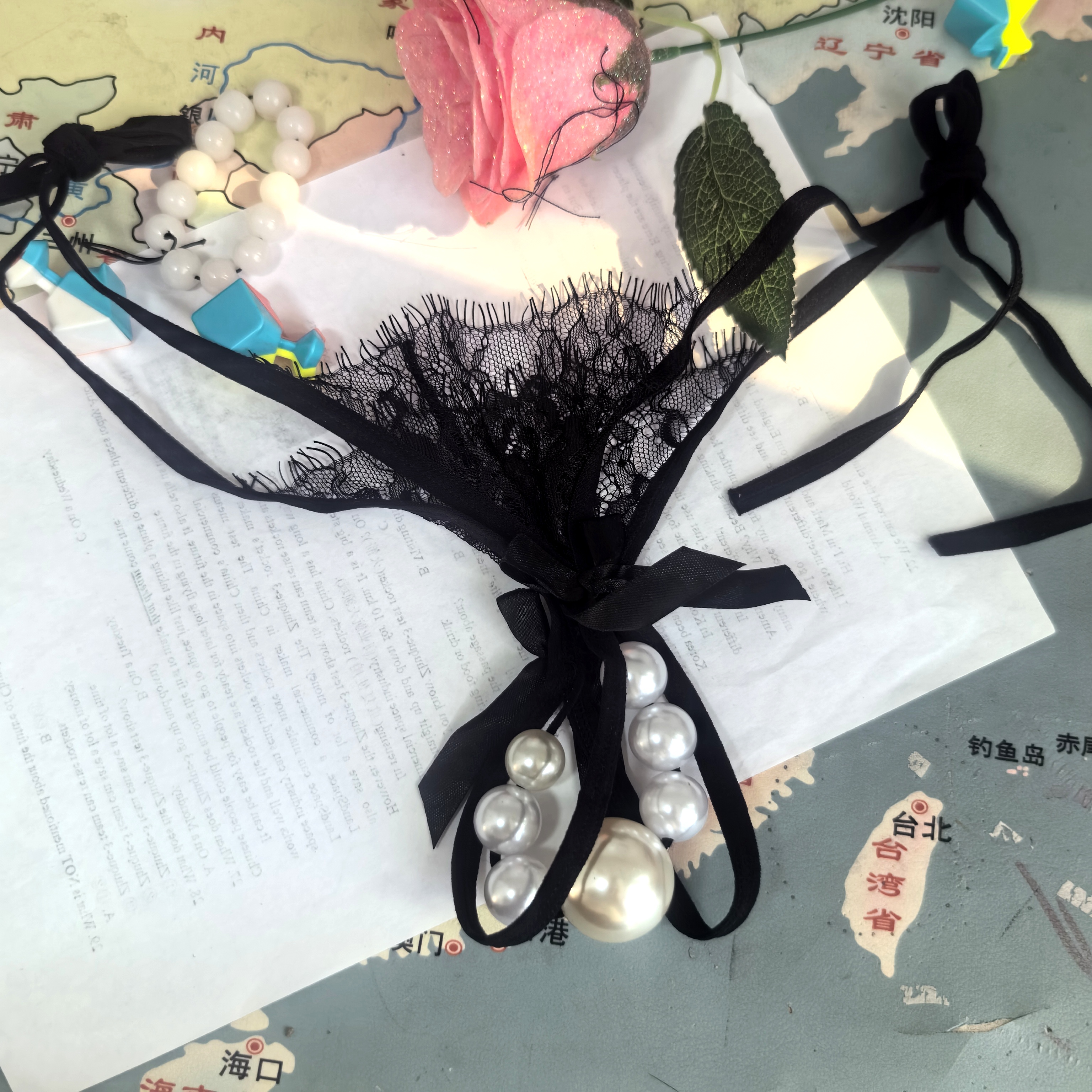 绑带系带滚珠链内裤大码180斤胖瘦性感火辣蕾丝开叉丁字裤按摩擦