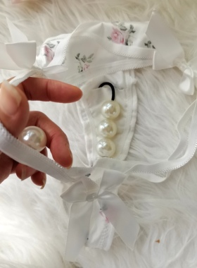 纯欲女生T字裤档挂大珠按摩甜美碎花内裤丁字裤女士低腰诱惑底裤