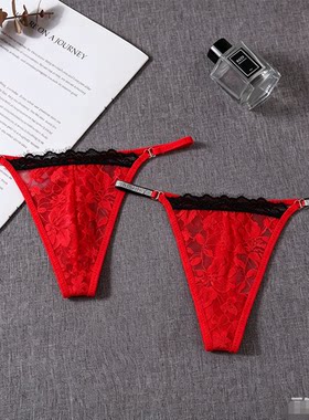 情侣性感蕾丝内裤男女组合丁字裤纯欲风低腰三角裤头火辣诱惑套装