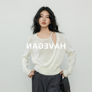2025秋季新款女装韩版休闲时尚长袖针织衫解构设计感小众宽松上衣