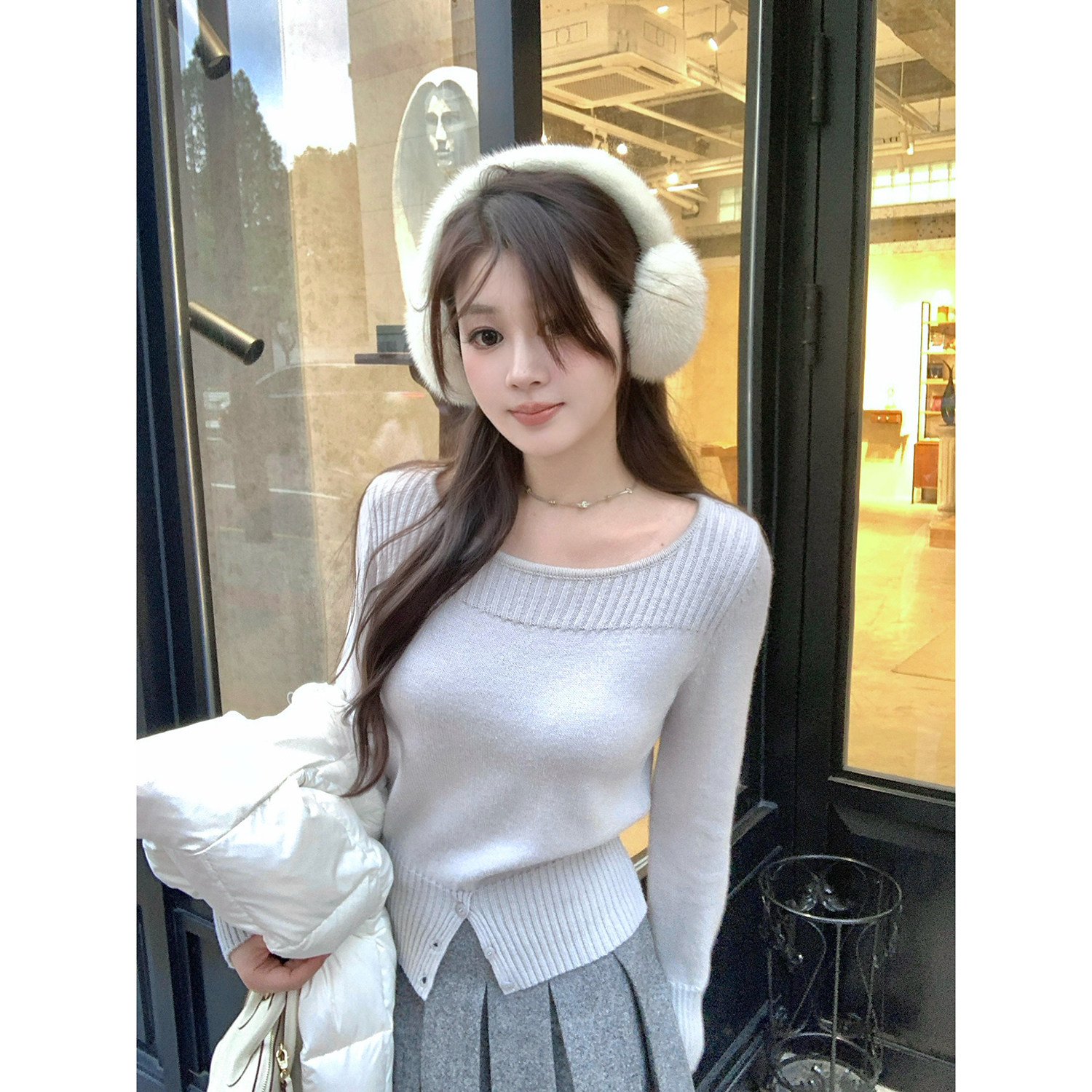 2025年秋冬新款女装气质简约设计感小众打底衫短款毛衣长袖针织衫,女装/女士精品,毛针织衫,淘宝优惠券,粉丝福利购,淘宝优惠卷