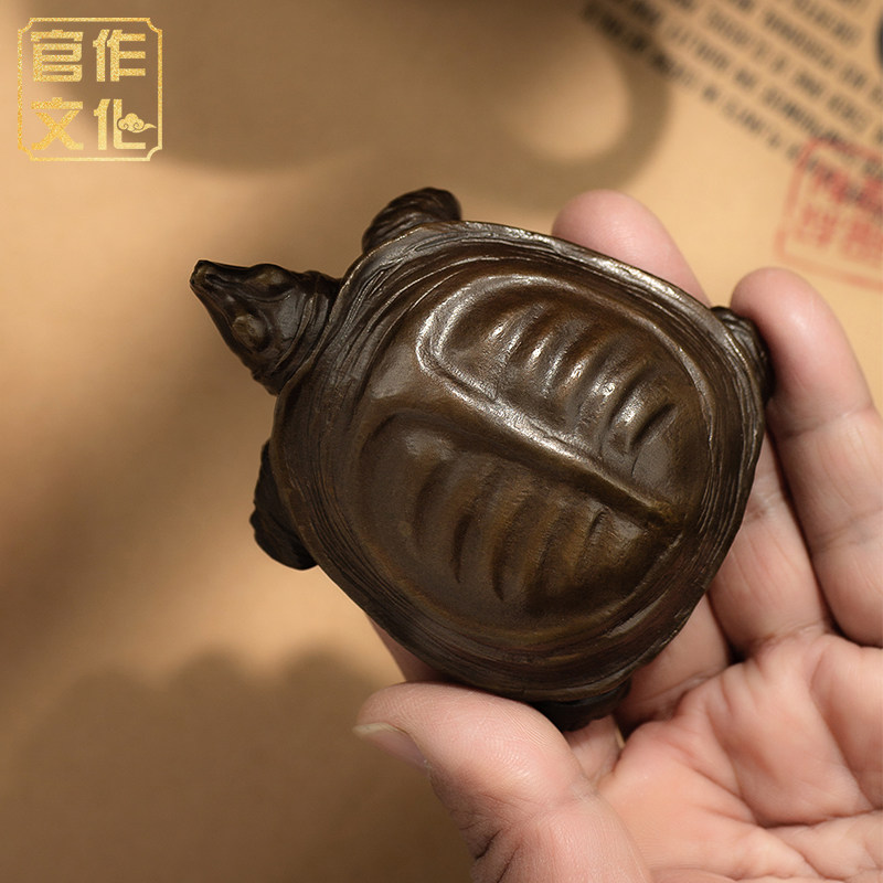 黄铜富甲天下甲鱼手把件茶宠摆件
