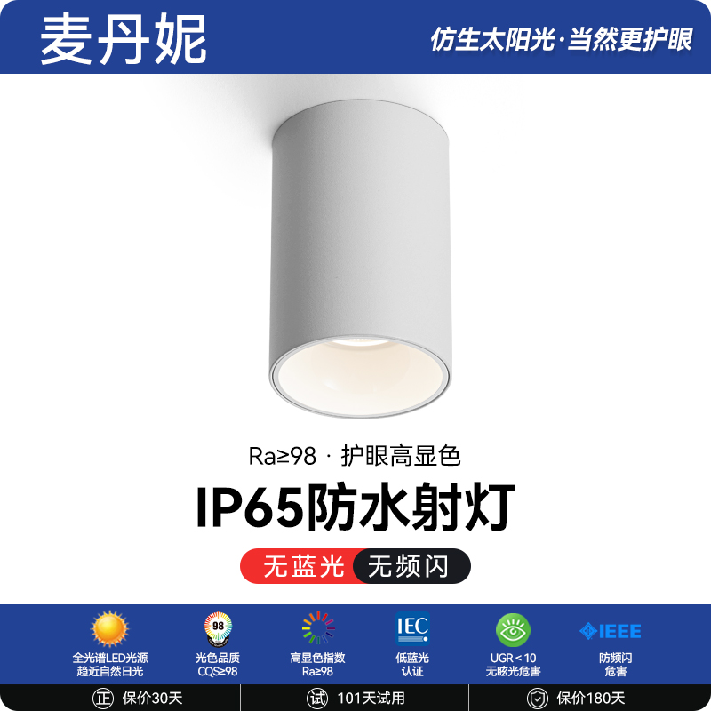 麦丹妮 户外COB明装防水射灯防眩厨房浴室卫生间防雾吸顶筒灯IP65