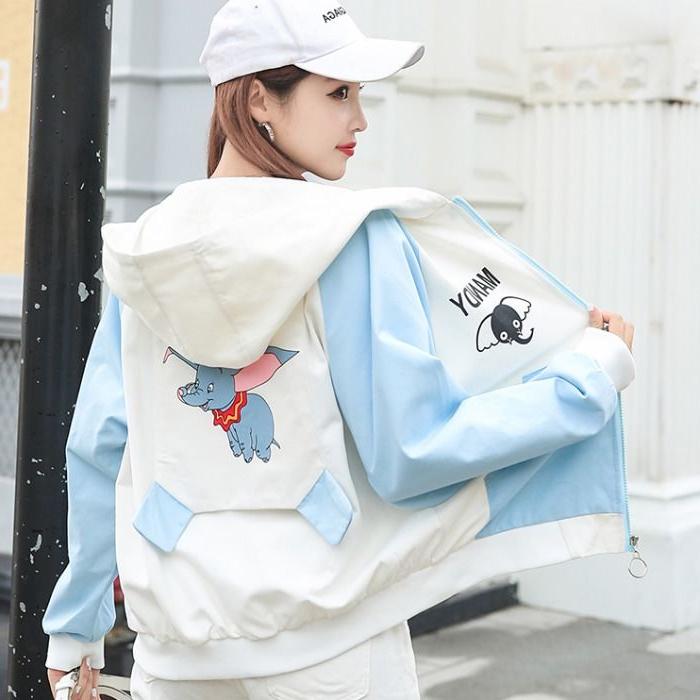 青少年春装小清新薄款连帽短外套女韩版宽松显瘦棒球服初高中学生