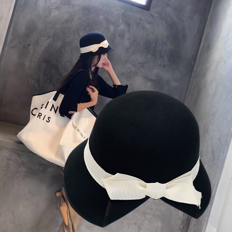 帽子女秋冬季渔夫帽英伦风蝴蝶结