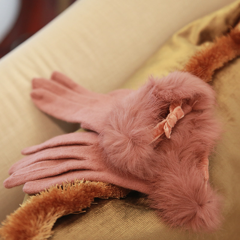 LMeetU2024新品羊毛显瘦丝绒蝴蝶结简约秋冬手套女兔毛腕口唯美,服饰配件/皮带/帽子/围巾,手套,淘宝优惠券,粉丝福利购,淘宝优惠卷