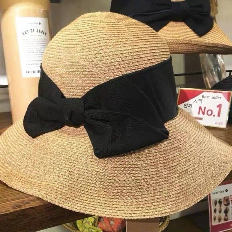 日本UV防晒帽夏高级感大边草帽可折叠盆帽海边度假渔夫帽网红帽子