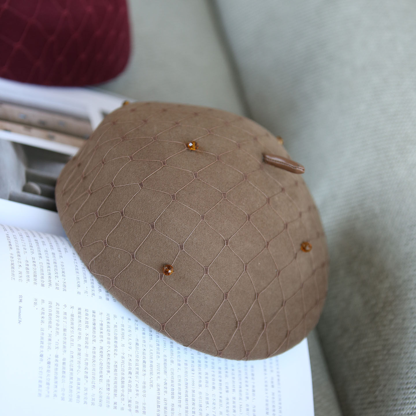 澳洲进口羊毛呢立体挺括网纱贝雷帽女士秋冬保暖时尚日系洋气帽子