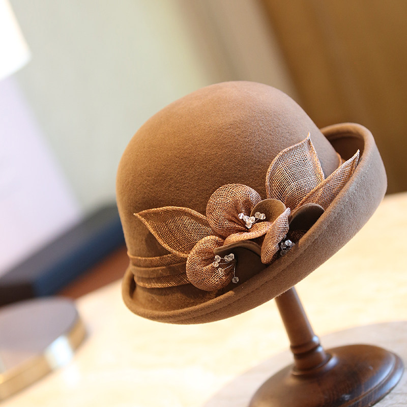 2025年秋冬新品洋气卷边显小脸型礼帽渔夫帽麻纱花朵盆帽羊毛呢帽,服饰配件/皮带/帽子/围巾,帽子,淘宝优惠券,粉丝福利购,淘宝优惠卷
