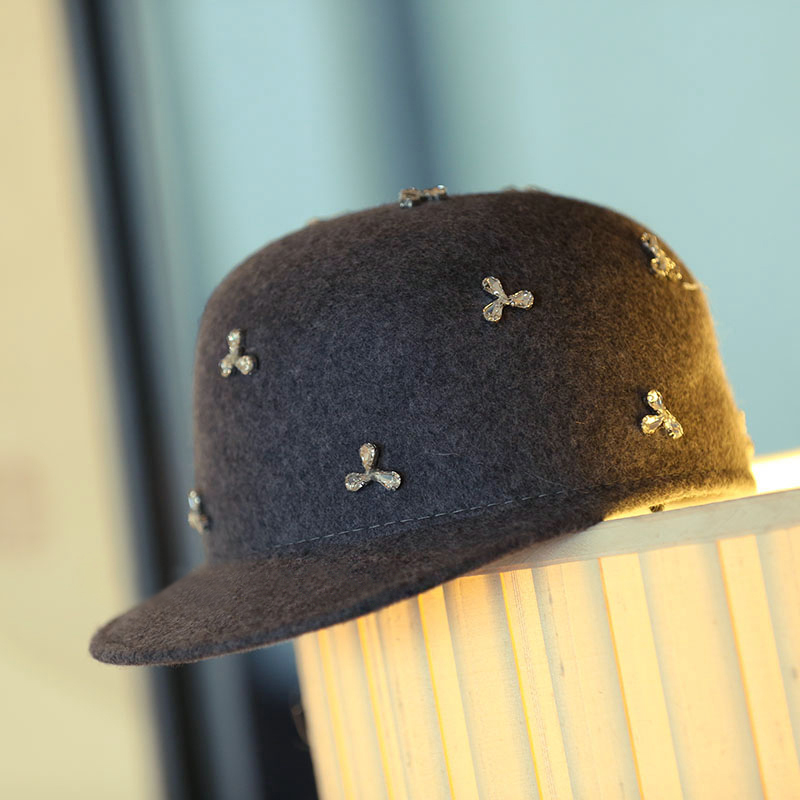欧洲站灰色装饰图案四季鸭舌帽
