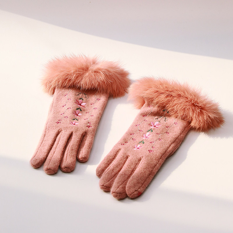 女士加绒加厚羊毛分指可触屏手套