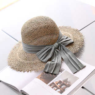 夏天韩版缕空草帽子女日系蝴蝶结明星款沙滩出游休闲遮阳盆帽夏季