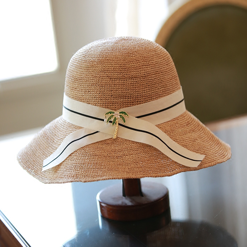 lmeetu新品圆顶宽檐大边拉菲草帽夏季海边帽出游帽太阳帽女士甜美