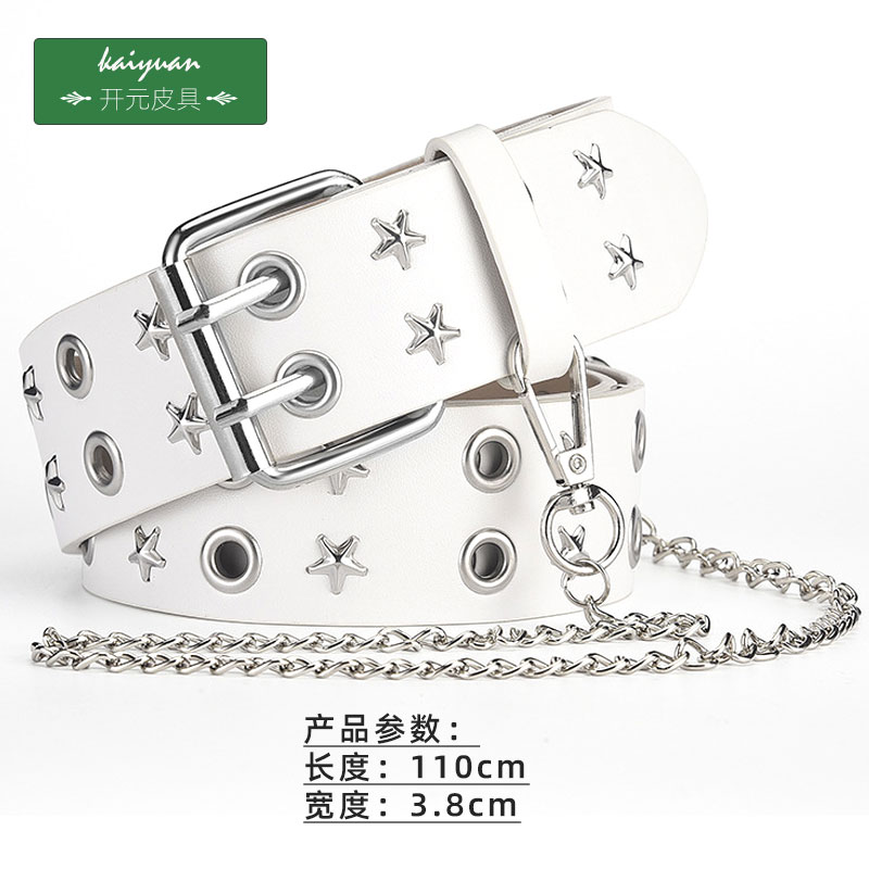 女生宽星星辣妹朋克风双排孔腰带