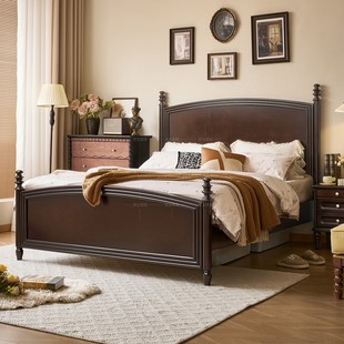 法式 复古双人床 复古全实木床双人1.8米樱桃木大床主卧实木床美式