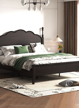 法式复古实木床中古风马赛黛紫色大床雕花全实木高端1.8米实木床