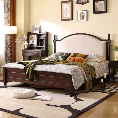 十雾中古风樱桃木软靠实木床