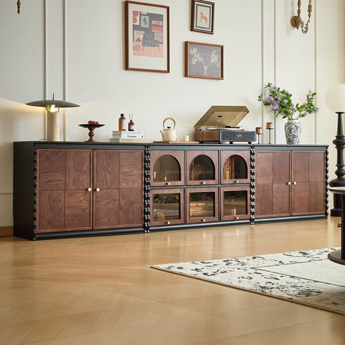 巧克力柜法式中古风实木电视柜模块组合展示柜骨骼线复古落地柜