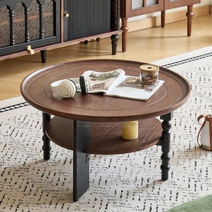 法式中古风露比圆茶几圆形茶几小户型实木储物圆茶几茶几高矮圆几