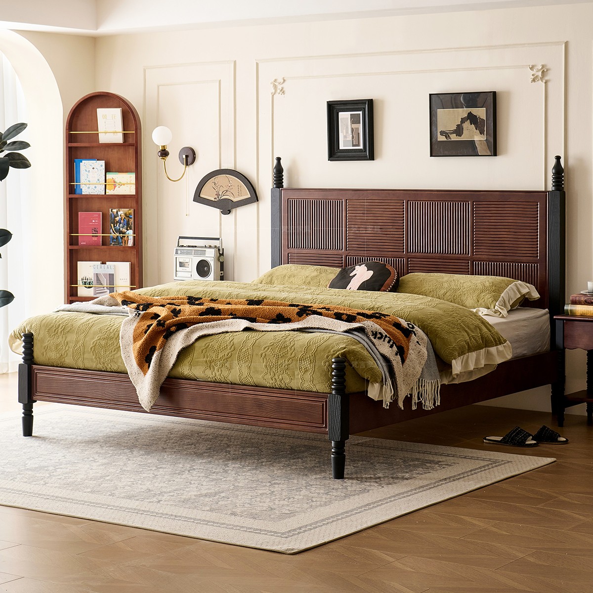 美式实木床法式高级感雕花床屏卧室家具主卧1米8双人大床复古婚床