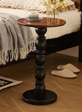 美式复古沙发边几实木中古家具角几客厅法式咖啡桌休闲小圆桌茶几