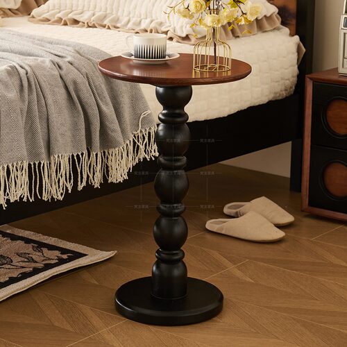 美式复古沙发边几实木中古家具角几客厅法式咖啡桌休闲小圆桌茶几