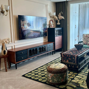 法式复古实木复古电视柜茶几组合收纳储物柜小户型客厅家用电视柜