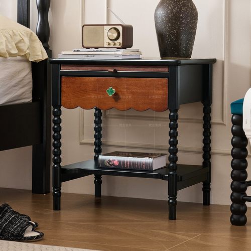 中古风实木卧室收纳床头柜法式复古家用小型床头侧边柜轻奢高级感