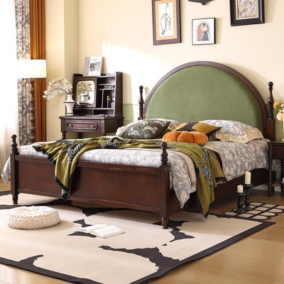 十雾法式复古樱桃木软包实木床