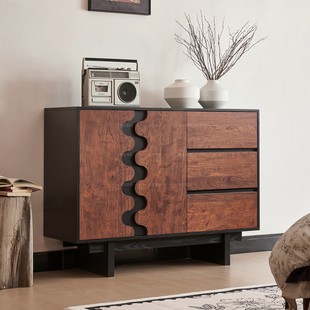 法式 简约现代入户储物柜 复古玄关柜实木中古风客厅靠墙储物柜美式