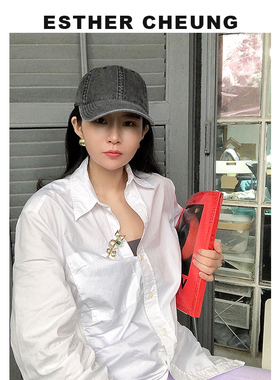 ESTHER CHEUNG户外美式水洗棒球帽大头围灰色鸭舌帽女深顶防晒夏