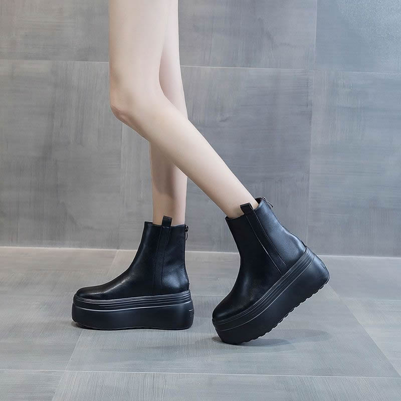 马丁靴厚底松糕增高8cm烟筒短靴