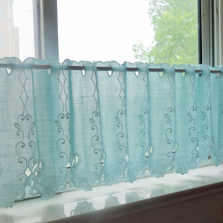 天鹅刺绣飘窗窗帘卧室厨房半帘短帘遮光小窗户半截小帘子咖啡帘