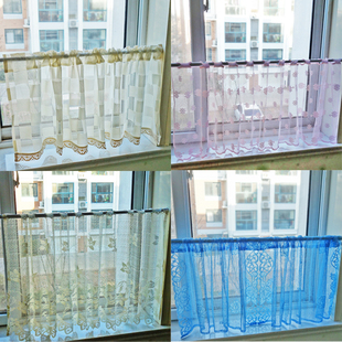 成品半帘短帘半截纱帘飘窗卧室厨房蕾丝网纱免打孔装 饰小窗户窗帘