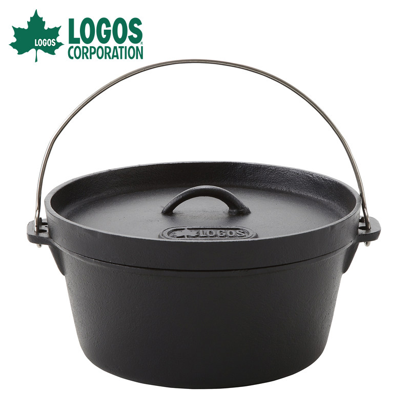logos户外露营铸铁荷兰锅户外露营锅具野营吊锅炖锅野外野炊炊具