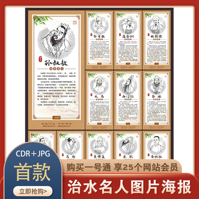治水名人图片CDR海报宣传素材模板
