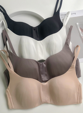 纯棉无钢圈无痕一片式内衣方领大胸显小胸春夏白色超薄文胸不空杯